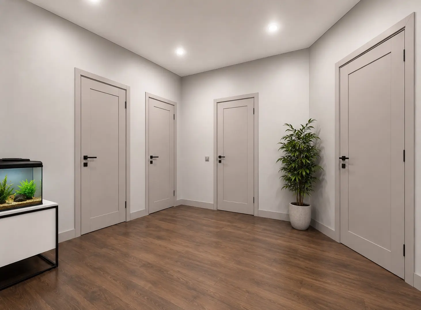 Distribuidor con puertas interiores coordinadas