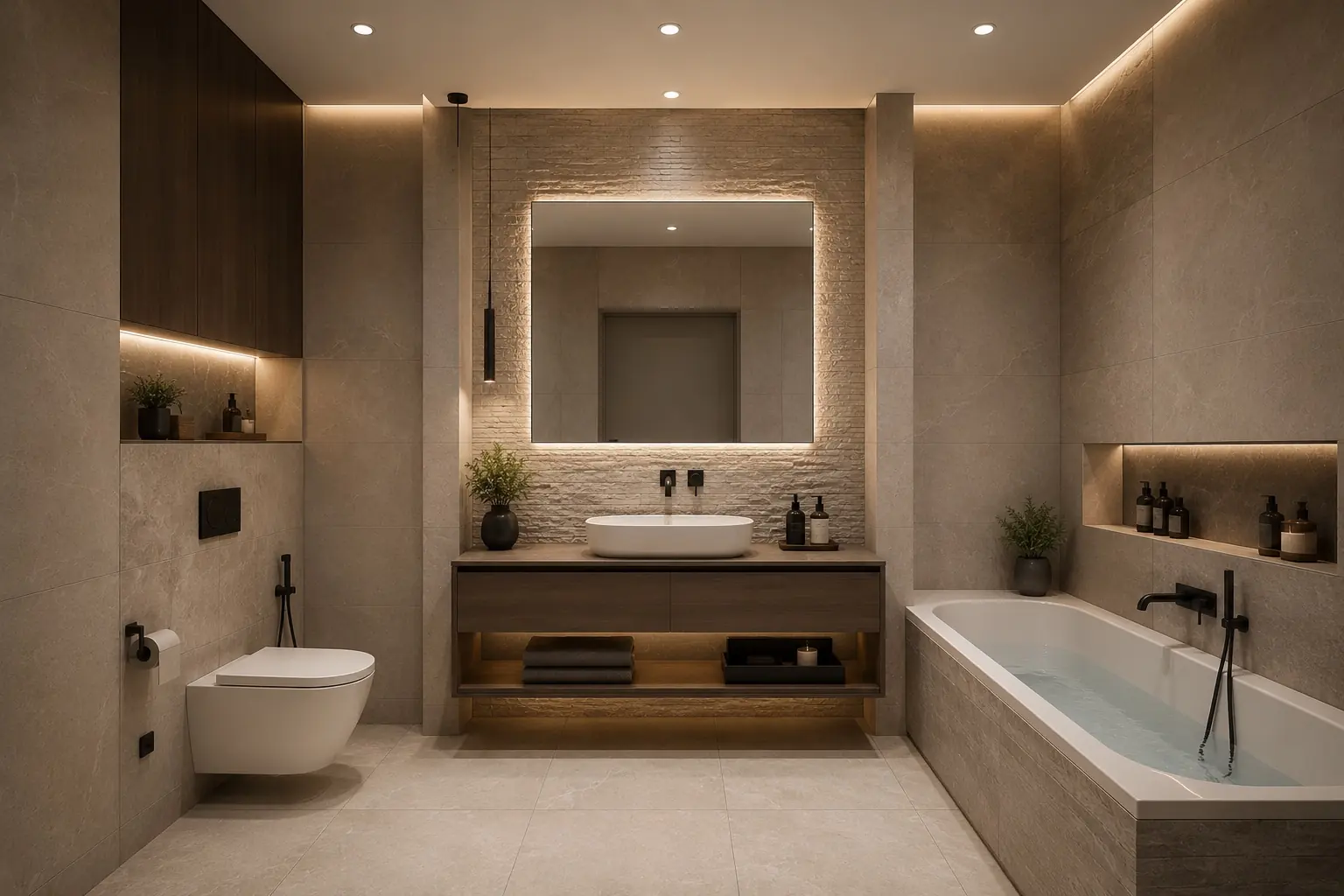 Baño de diseño con iluminación indirecta